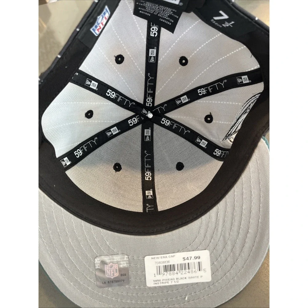 Philadelphia Eagles New Era 59FIFTY Fitted Hat Sz 7 1/2 Pin Stripe 75 Season NWT